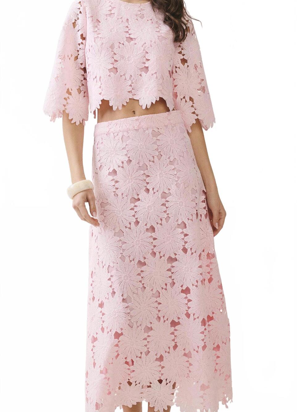 NEW TCEC floral lace scalloped hem midi skirt in pink